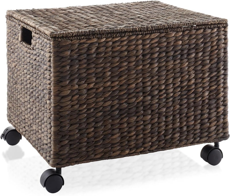 Casafield Rolling Filing Cabinet, Espresso Dark Brown - Water Hyacinth File Organizer with Lid and Wheels, Home Office Storage for Hanging Folders - Image 1